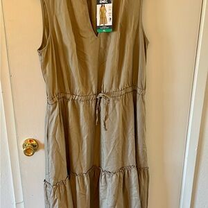 Lands' End Women's Beige Sleeveless Midi Dress